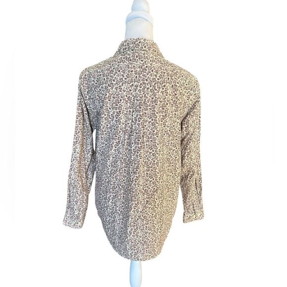 LL Bean Vtg Button Up Long Sleeve Cotton Shirt Floral Woman Small Purple Cream - Picture 2 of 9